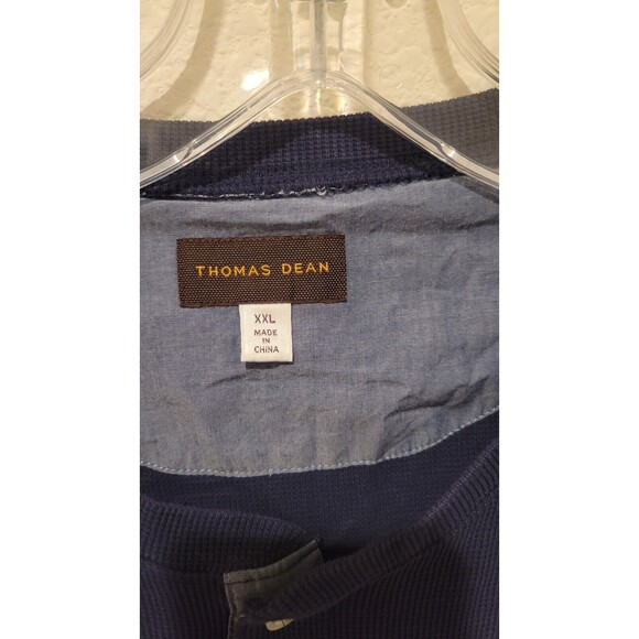Thomas Dean Mens Navy Short Sleeve Waffle Knit Henley Shirt Cotton XXL - Picture 3 of 7